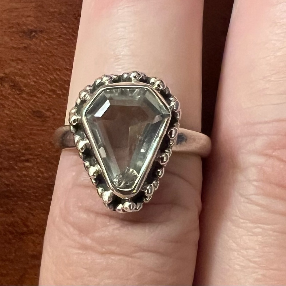 Artisan Sterling Silver Coffin-Cut Pale Blue Topaz Gemstone Ring EUC 7 #381 - Picture 3 of 8
